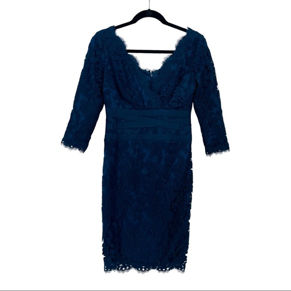 Tadashi Shoji Dresses & Skirts - Tadashi Shoji Petite Embroidered Lace Navy Sheath Dress